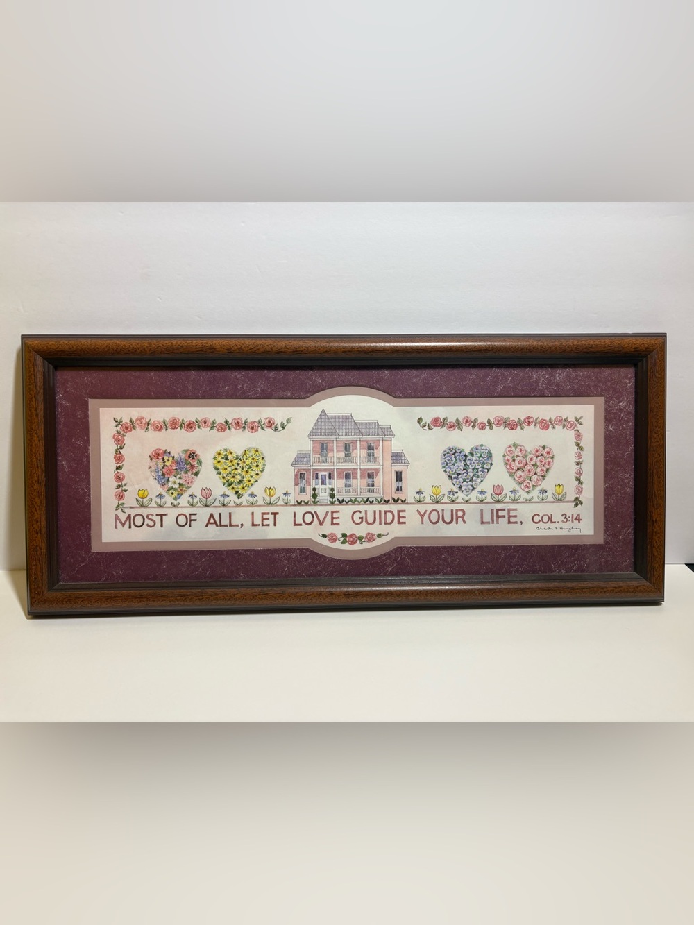 Vintage Charles Humphrey Framed Scripture Art Print - Colossians 3:14